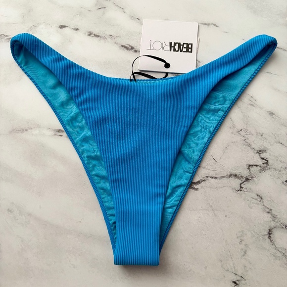 Beach Riot Nwt Blue Ribbed Kaylin Swim Bikini Bottom - Picture 1 of 3